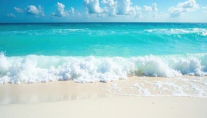 Powdery white sand, azure ocean waves rolling in , waves, sand texture