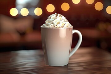 vibrant color image of hot chocolate or irish coffee or cocoa drink with whipped cream