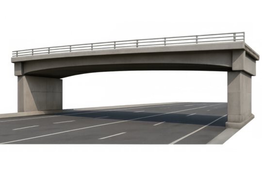 Highway overpass bridge concrete structure with transparent background