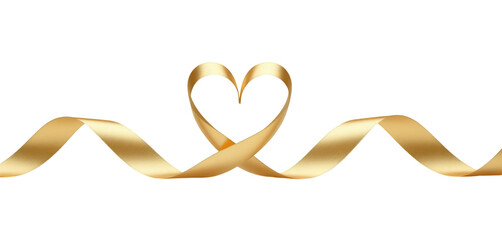Golden Heart Ribbon, Isolated Transparent Background