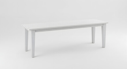 White Wooden Bench with Slatted Design on White Background PNG