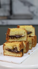 baked sponge cake in photos with various camera angles 45 degrees, flat lay and front view. close up and full shot