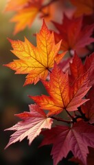 Fototapeta premium Close-up of colorful autumn leaves, intricate detail, leaf, vein