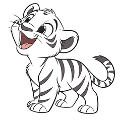 White tiger cub with a friendly face smiling. Adobe Illustrator Artwork