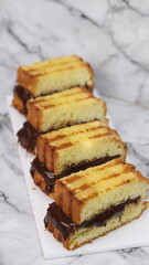 baked sponge cake in photos with various camera angles 45 degrees, flat lay and front view. close up and full shot