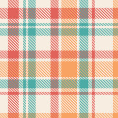 Vintage Red, Teal, and Orange seamless plaid pattern background for textile design .Perfect for textile or print design. vector illustration.