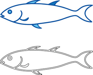 a simple cartoon illustration of a blue fish,a simple line drawing of a fish

