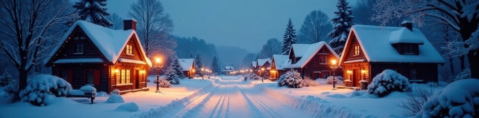 Quaint snow-dusted village, festive lights, whimsical charm , adorable, wallpaper, joy