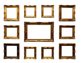 Golden Picture Frames, Isolated Transparent Background