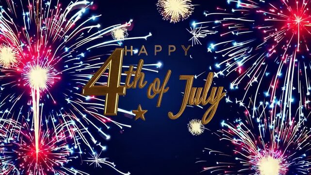 Vibrant fireworks celebrating independence day with "happy 4th of july