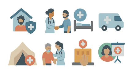 Healthcare and medical flat icons set – filled, hospital, healthcare symbols