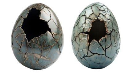 Unique Cracked Egg Ceramic Sculpture Pair