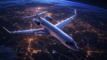 Private Jet Soaring Above Night Cityscapes Global Travel Luxury Air Flight Journey
