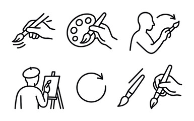 Art and painting outline icons set – drawing, sketch, creative design elements
