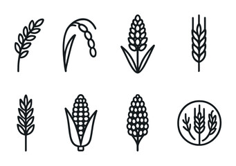 Agriculture and farming line icons set – outline, harvest, crops and cultivation symbols