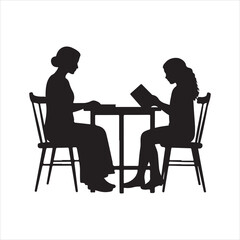 Mother teaching child silhouette vector illustration