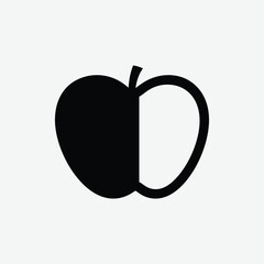 Black Apple Silhouette Vector – Minimalist Fruit Icon for Graphic Design, Logos, and Print