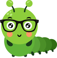 Cute Green Caterpillar Wearing Black Framed Glasses