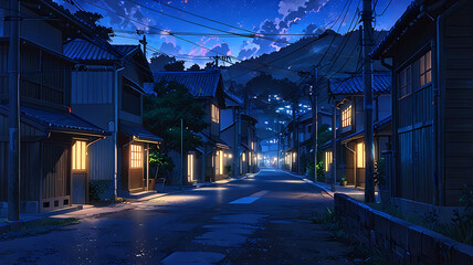  A cool village night scene