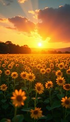 Obraz premium Radiant solar field bathed in warm sunset light , energy solution, climate