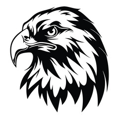 Striking Monochrome Vector Illustration of an Eagle Head in Sharp Detail, Isolated on White Background                                                