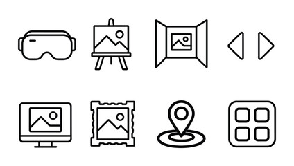Virtual reality line icons set – outline, linear, augmented and vr symbols