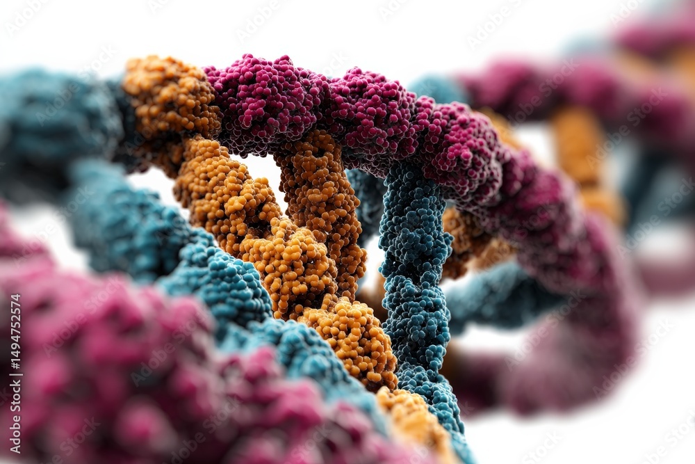 Aufkleber colorful molecular structure of dna showcasing genetic elements under microscope at laboratory