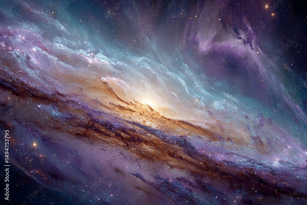 Poster colors and structures of a distant galaxy captured in a breathtaking cosmic view with swirling cloud