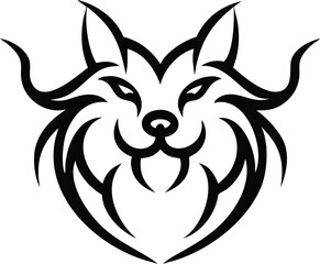 Stylized Wolf Head in Black Outline: Fierce, Abstract and Minimalist Design Isolated on White Background.                                             