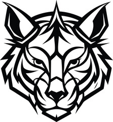 Striking Bobcat Head in Bold Black and White Line Art: Vector Illustration for Logos, Tattoos, and Design Elements.                                   