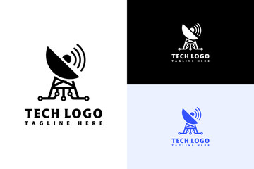 radar dish spreading signals with circuit dots illustration, vector, logo for internet of things, data transfer, database, data center, communication, ai, technical, and more