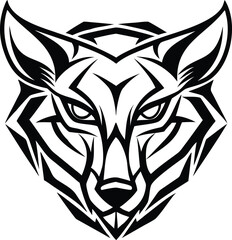 Stylized Wolf Head Illustration: Black and White Vector Design for Tattoo, Logo, Icon, and Graphic Projects.                                          