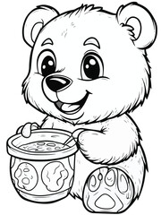 Cute Bear with Honey – Coloring Page Line Art