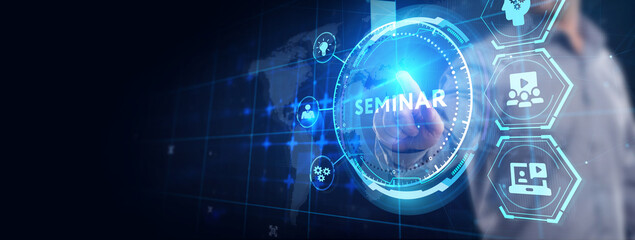 Fototapeta premium Business, Technology, Internet and network concept. Webinar e-learning. Training concept. 3d illustration