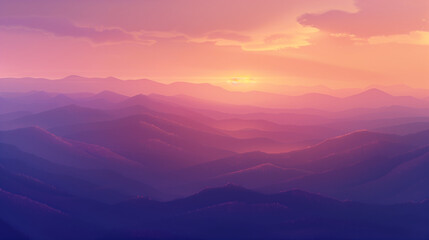 Obraz premium Golden sunset over a serene landscape, warm light through clouds, orange and purple hues blending in harmony