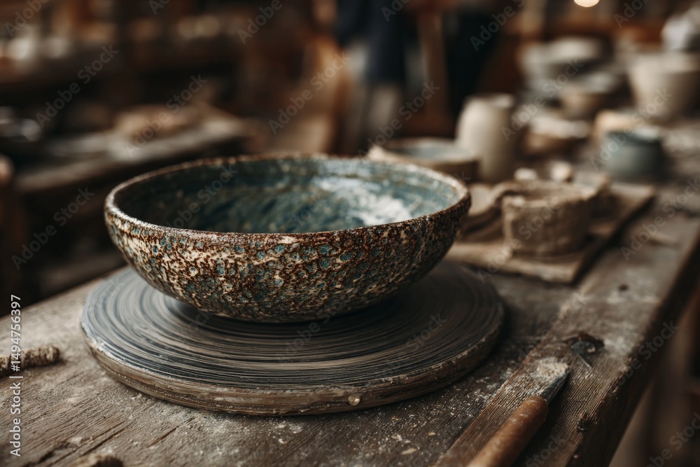 Aufkleber Crafting unique pottery in a rustic studio setting with clay and tools during the day
