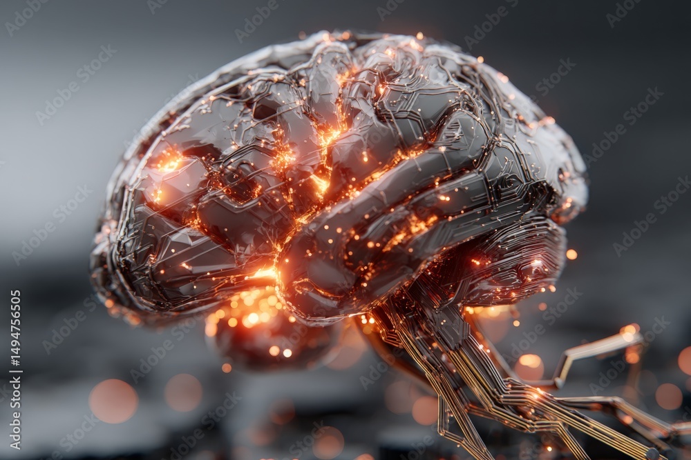 Poster intricate neural network representation with glowing circuits depicting artificial intelligence conc