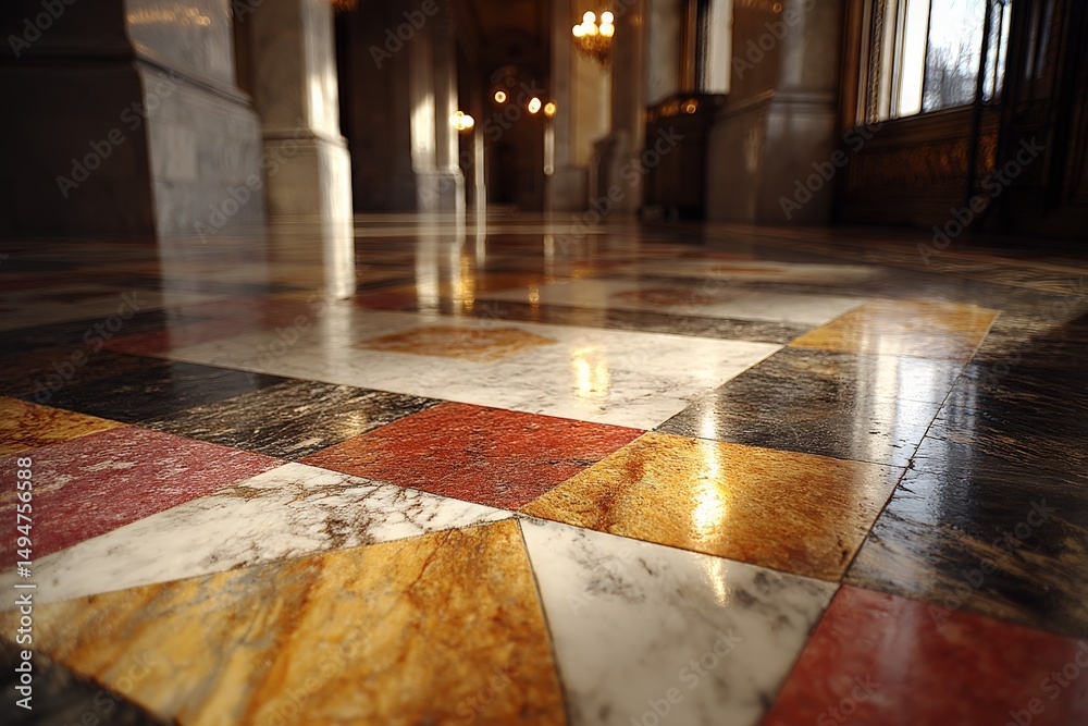 Fototapete colorful marble floor design in a historic building with intricate patterns and elegant lighting