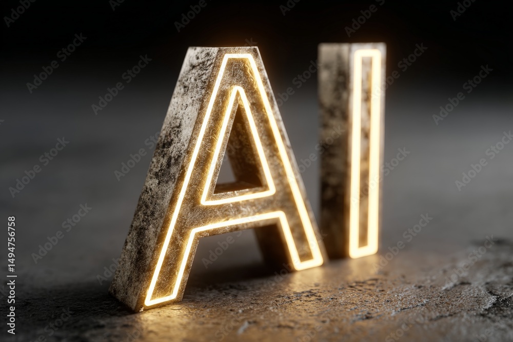 Leinwandbilder 3D rendering of illuminated letters representing artificial intelligence set against a dark background