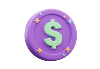 Fototapeta premium 3D Illustration of Purple coin with green dollar sign isolated on white background