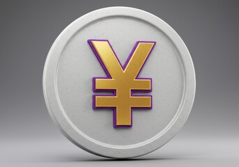Obraz premium 3D Illustration of Japanese yen coin with gold symbol on grey background close up