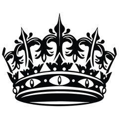 Intricate Black and White Crown with Eye Motif Design: Detailed Illustration, Royalty, Power, Graphic Resource for Crafts and Digital Art             