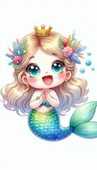 Charming mermaid character underwater fantasy digital art vibrant colors whimsical style