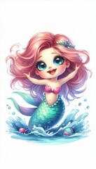 Charming mermaid character splashing in water fantasy illustration colorful ocean environment playful viewpoint