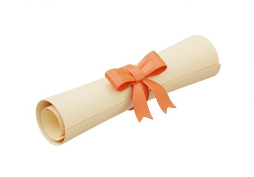3D Illustration of Diploma scroll with orange ribbon isolated on white background