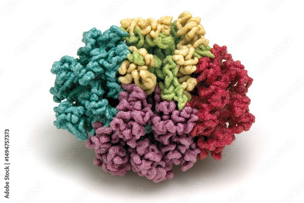 Poster detailed molecular model showcasing the intricate structure of a protein complex with various colors