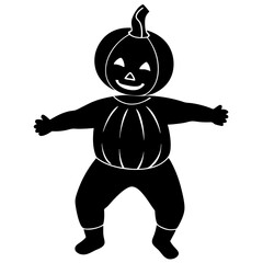 Baby in pumpkin costume silhouette vector illustration 