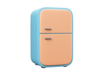 3D Illustration of Cartoon refrigerator isolated on white background, blue and peach colors