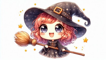 Enchanting witch character illustration fantasy realm digital art whimsical style cheerful mood