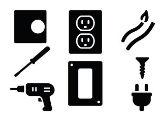 Obraz premium Electrical tools solid icons set – utility symbols, home improvement, diy elements